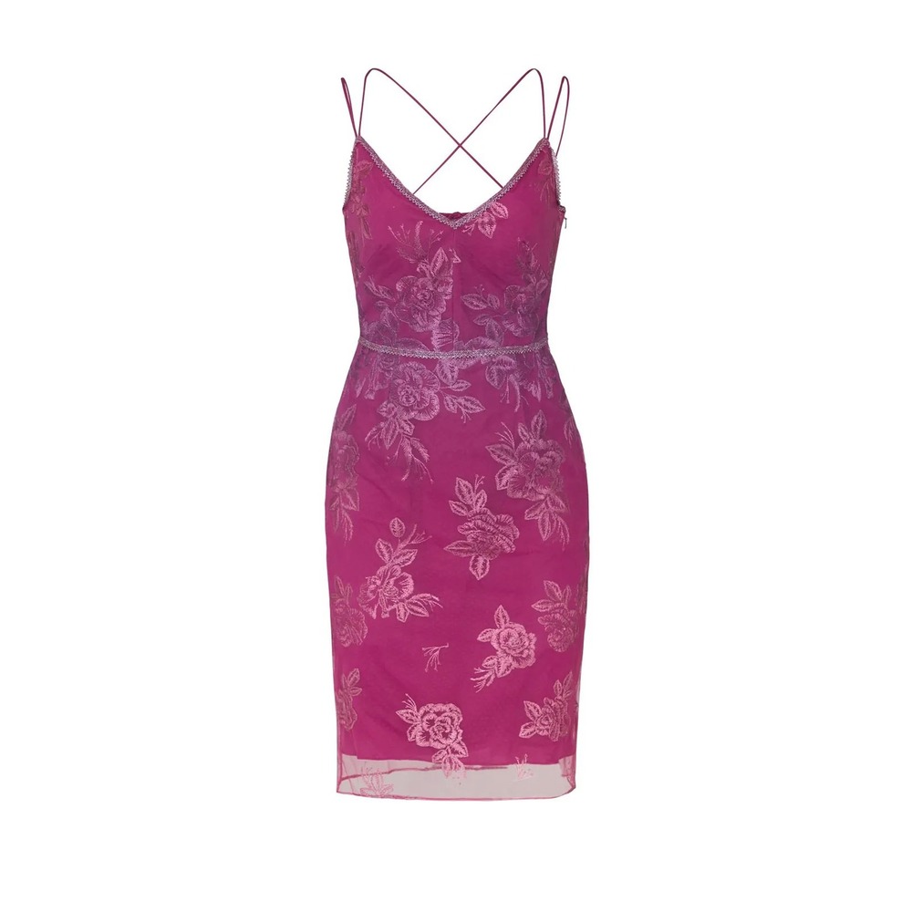 Marchesa Notte Fuchsia Ombre Floral Lace Sheath Dress Strappy V-Neck Cocktail‎ - Picture 2 of 10